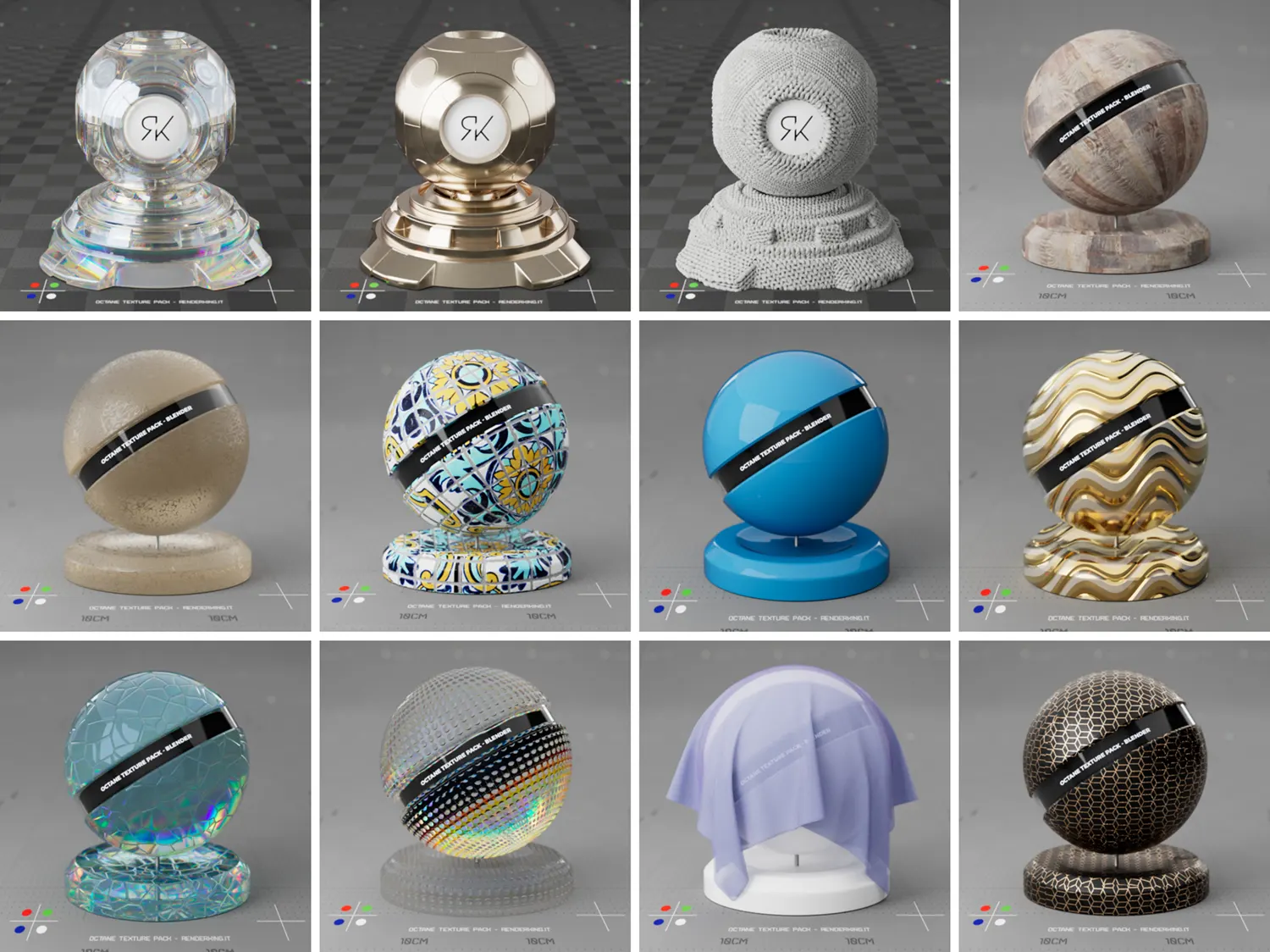 Blender Octane渲染器专用高品质12组写实与艺术多风格材质纹理包免费下载资源推荐
