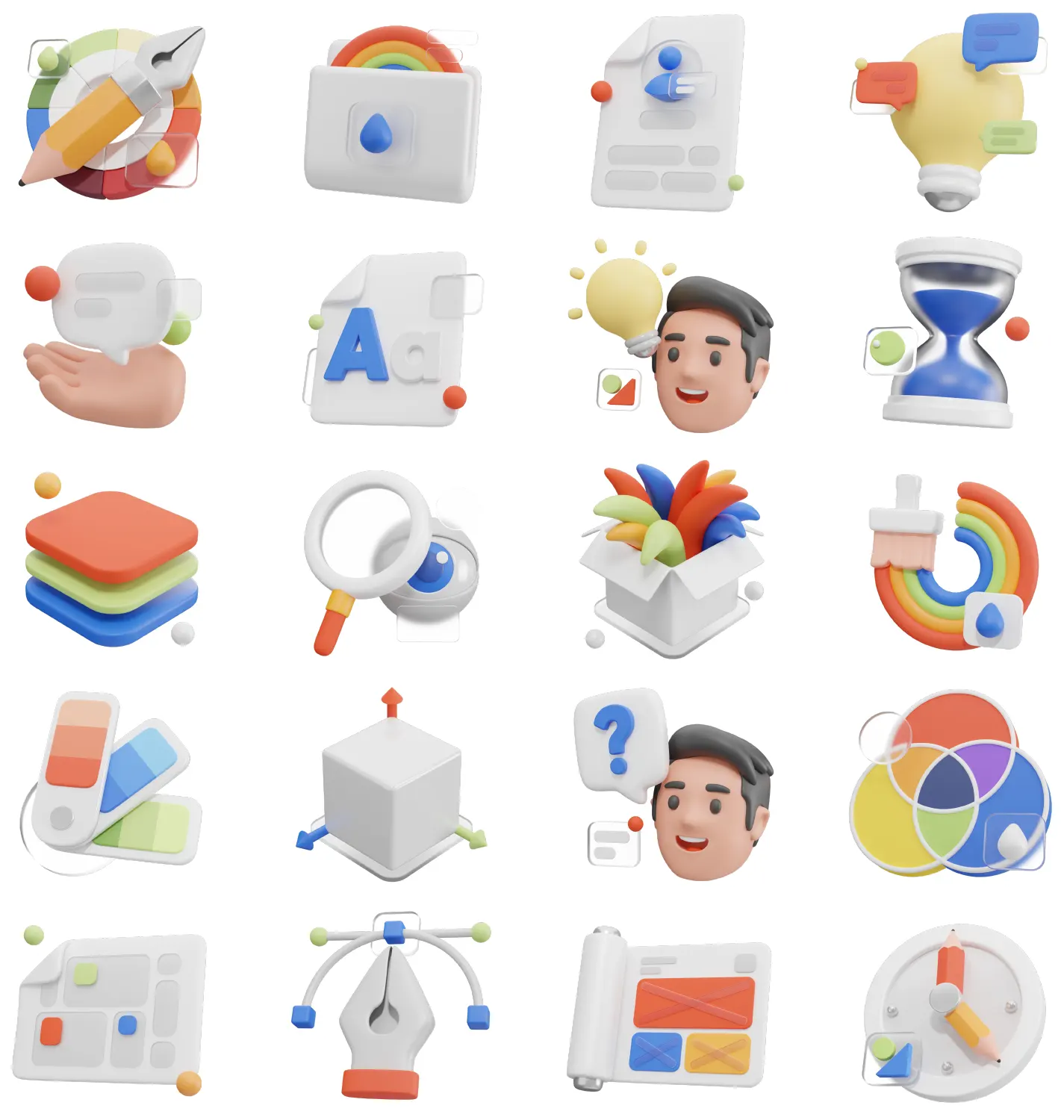 20个卡通图形设计3D图标集，UI8 - Graphy - Graphic Design 3D Icon Set兼容主流三维软件与渲染平台的完整图标设计资源