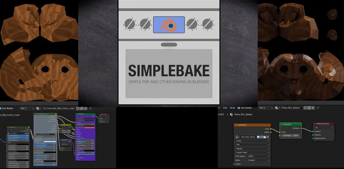 Blender PBR材质贴图烘焙插件 SimpleBake V3.5.7 + V2.8.2 – Simple Pbr And Other Baking In Blender