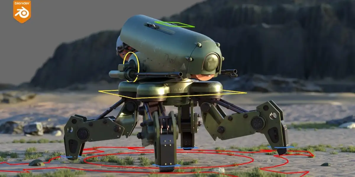 Blender战斗机械绑定教程 Mechanical Rigging in Blender Battle Drone蜘蛛机甲绑定教学资源下载