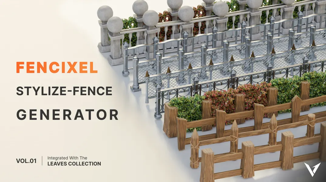 Blender程序化围栏生成器插件推荐_Fencixel Vol.01 Stylize-Fence Generator风格化栅栏资产预设下载