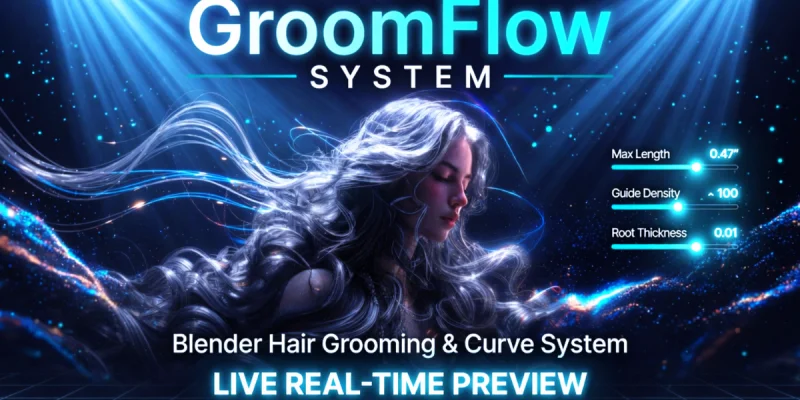 Blender引导式头发梳理插件 GroomFlow Pro v1.4.4 专业角色毛发与毛皮制作工具