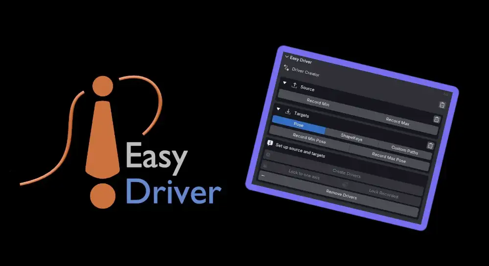 Easy Driver V1.6.0插件下载,Blender自动驱动器生成工具,角色变形绑定插件