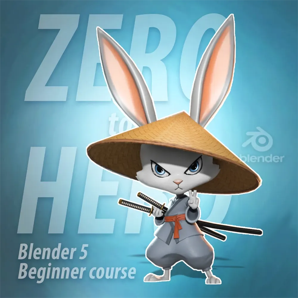 Blender 5卡通兔子角色建模雕刻UV贴图骨骼绑定渲染基础教程ZERO to HERO - Blender 5 Beginner course