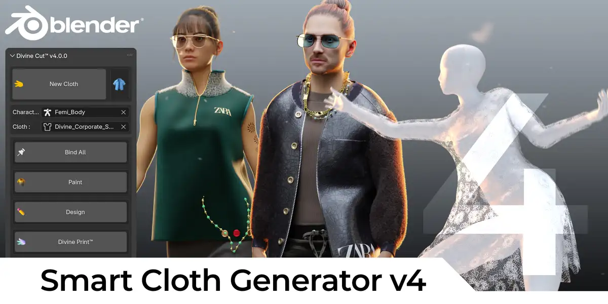 Blender智能服装设计模拟插件 Divine Cut – Smart Cloth Generator V4.0.9