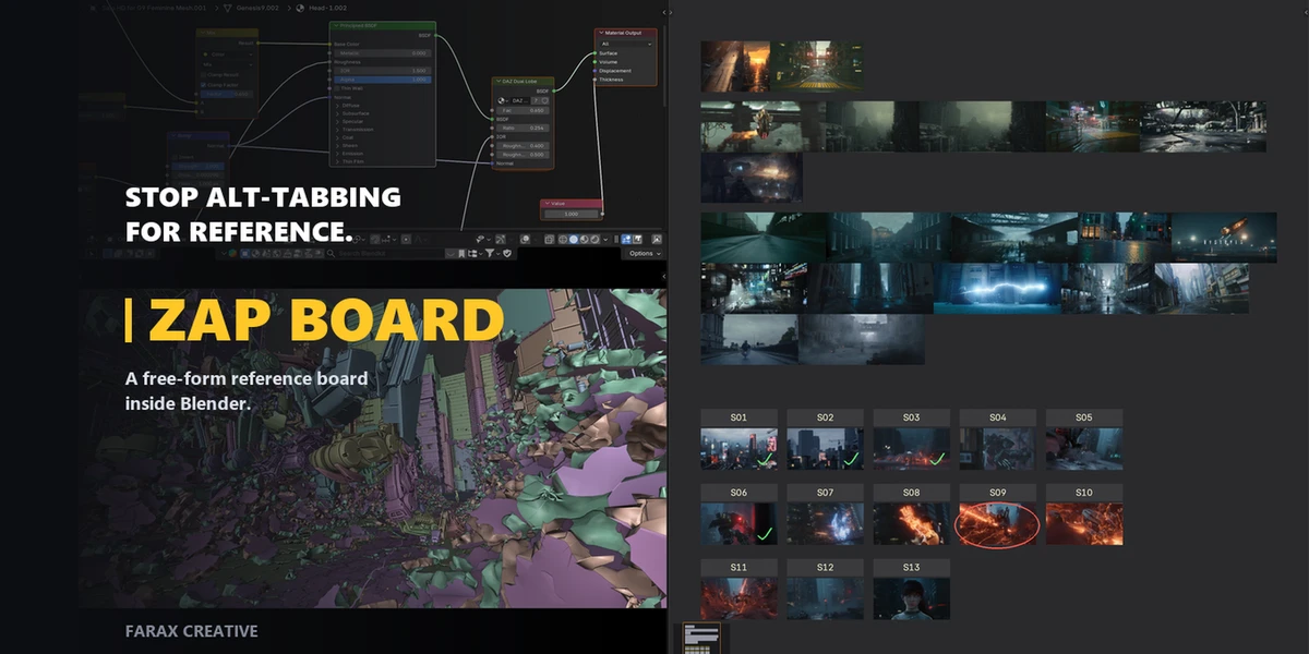 Blender参考图管理插件Zap Board v1.0.2下载 | 内置图片板标注对齐自动整理