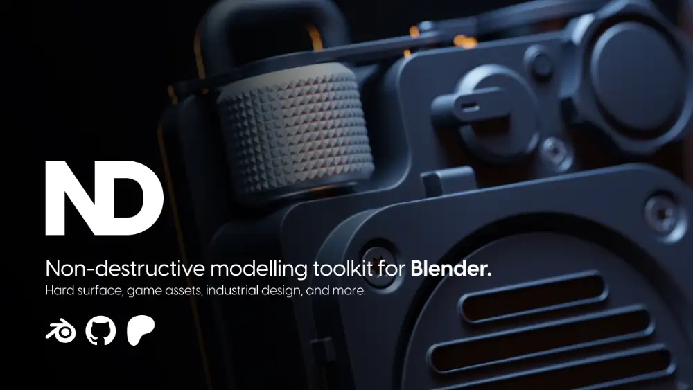 Blender非破坏性硬表面建模插件Huge Menace专业3D建模工具ND – Non-Destructive Modelling V2.2.1 + V1.48.0