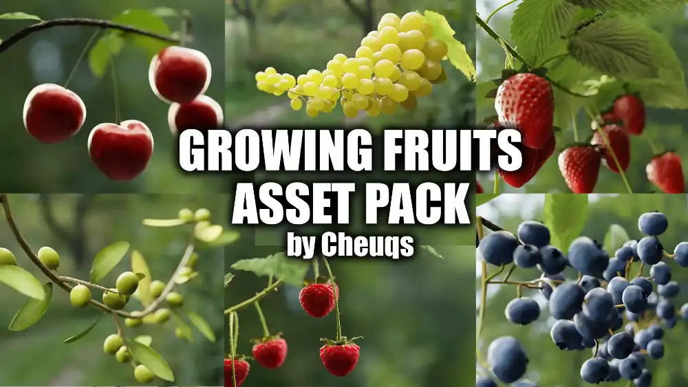 Growing Fruits – Blender几何节点水果生长动画资产包（葡萄/草莓/樱桃/蓝莓/橄榄/覆盆子）