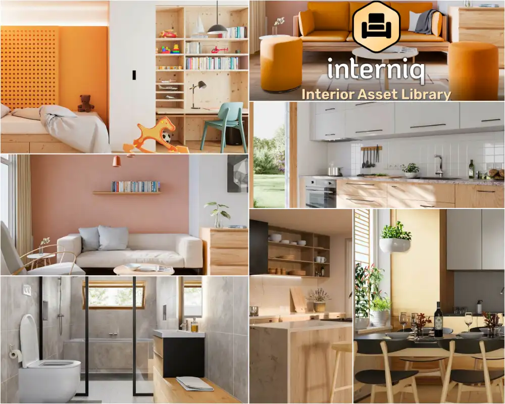 Blender 583组室内家具装饰品3D模型资产预设插件 Interniq V2.1.1