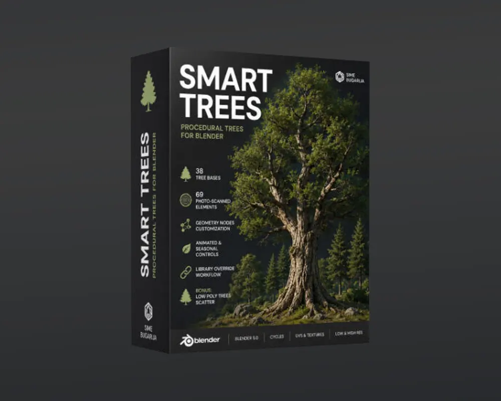 Smart Trees – Super Close-Up Trees v1.2 for Blender 程序化高精度照片扫描树木生成插件下载