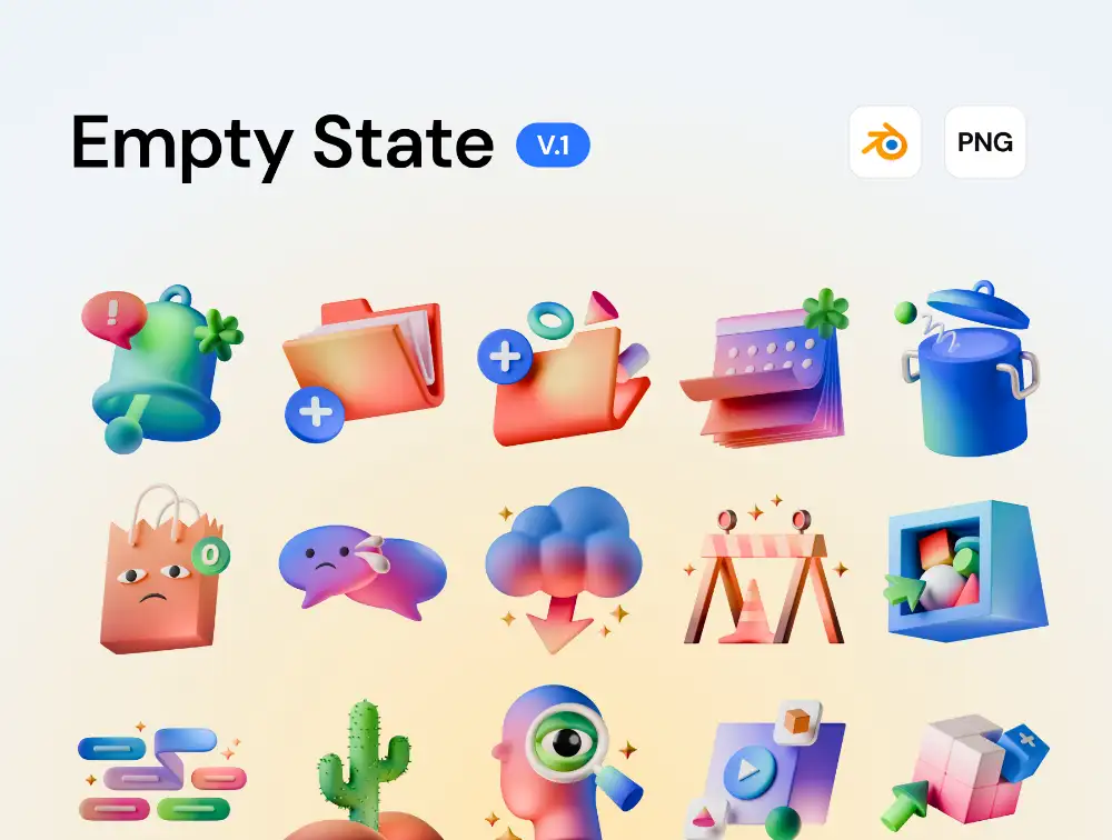Empty State v1 – 20款UI空状态三维插画素材包 Blender源文件+高清PNG下载