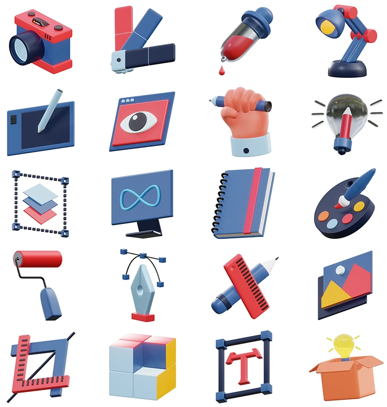 二十组多场景通用高细节卡通三维图标3D模型大全助力网页APP动画界面与视觉创意项目高效实现Graphic Design 3D Icons