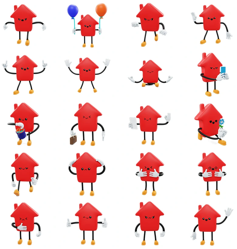 20个高细节可爱房子动漫人物模型合集，社交表情、品牌界面、动画渲染等多场景数字可视化首选资料Home - Social Media Emoji Character