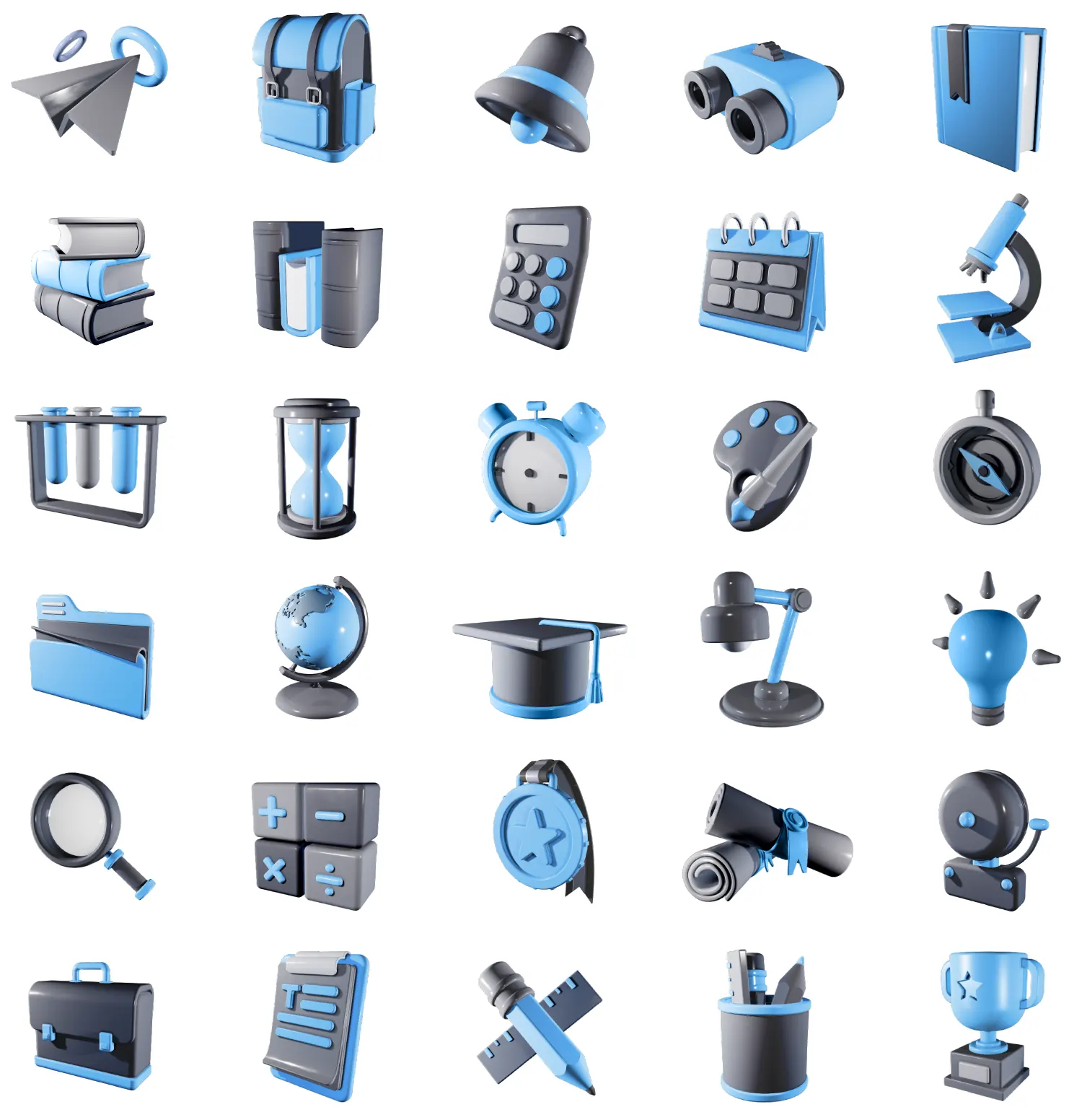 教学PPT、LMS平台与社交媒体视觉素材首选：40件可自定义3D教育图标模型，命名规范、分组清晰、方便批量替换与场景布置下载 Academe - 3D Education Icons