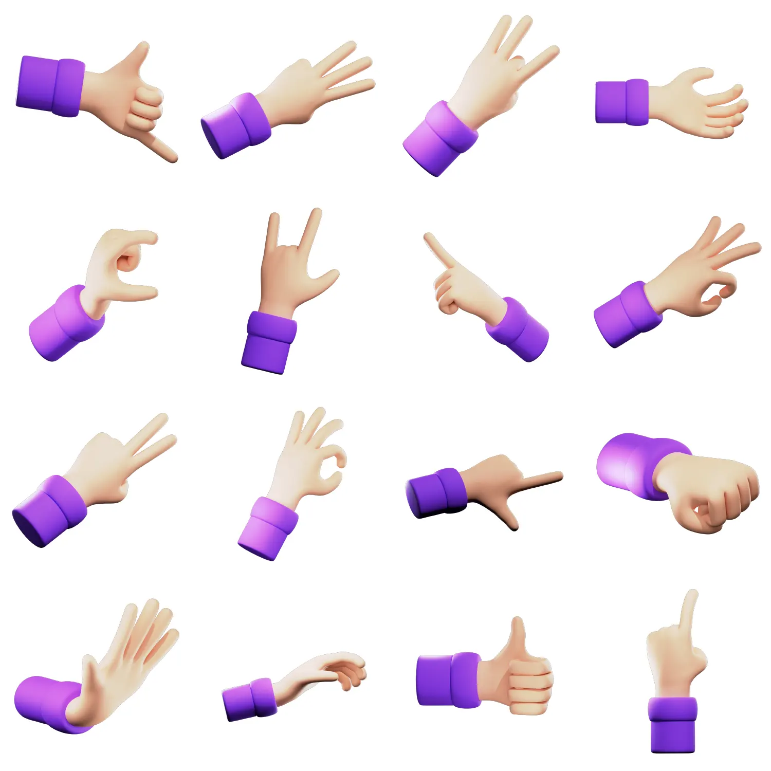 16个卡通手势3D图标模型素材下载3d-hand-gesture