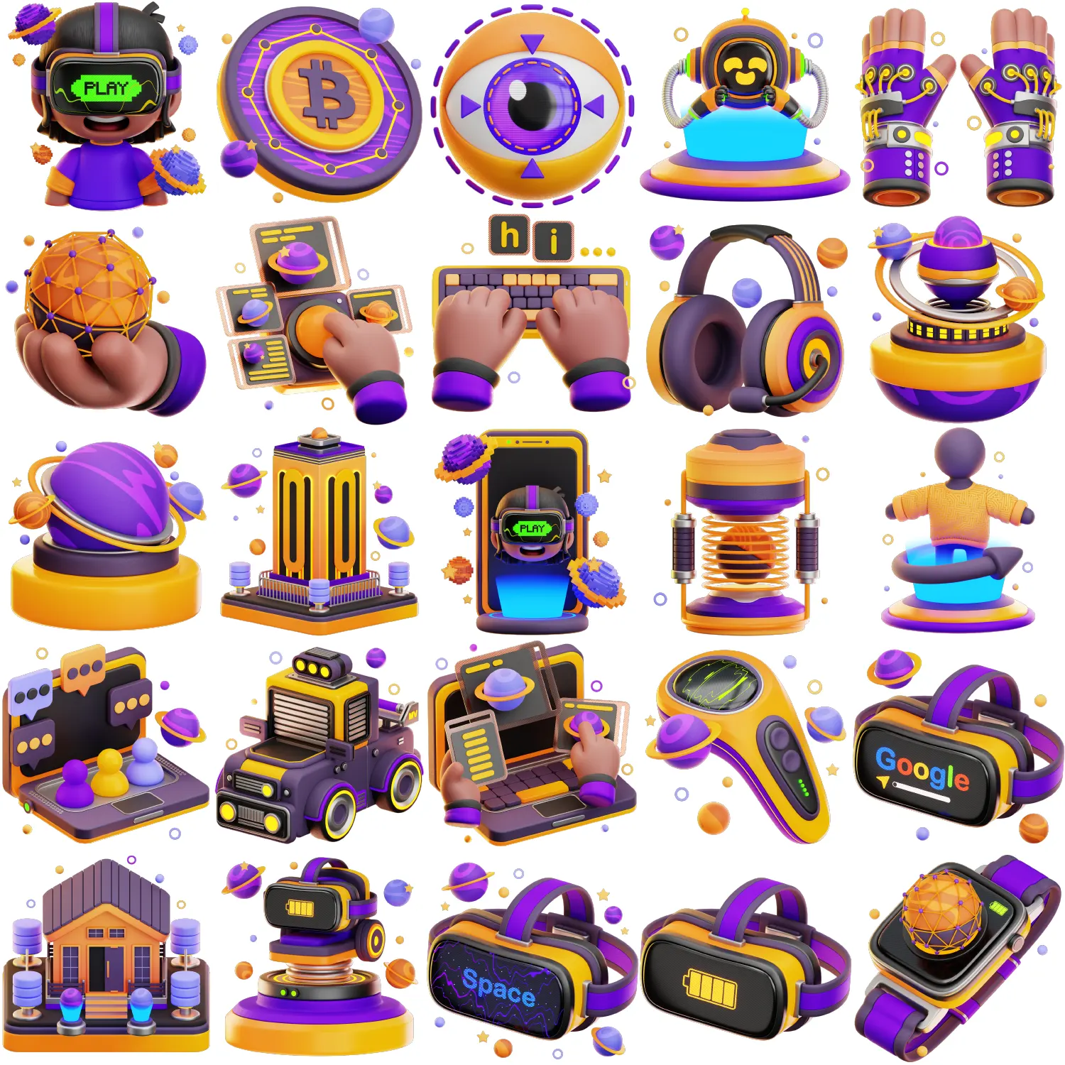 Blender与C4D专业卡通元宇宙科技智能产品3D模型，区块链VR虚拟场景多场景通用素材25款Meta-universe 3D icon model