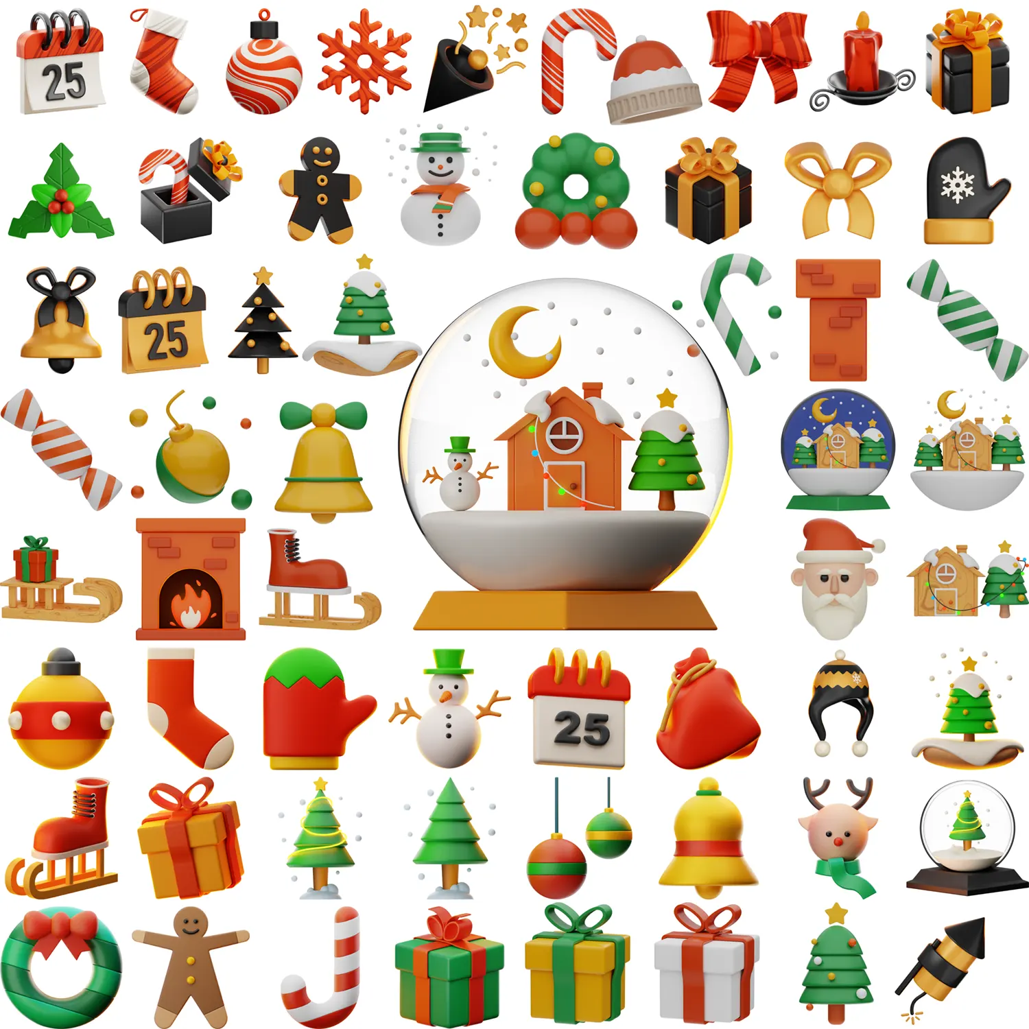 80款高精度圣诞节卡通3D图标模型下载Christmas 3D Icon Set