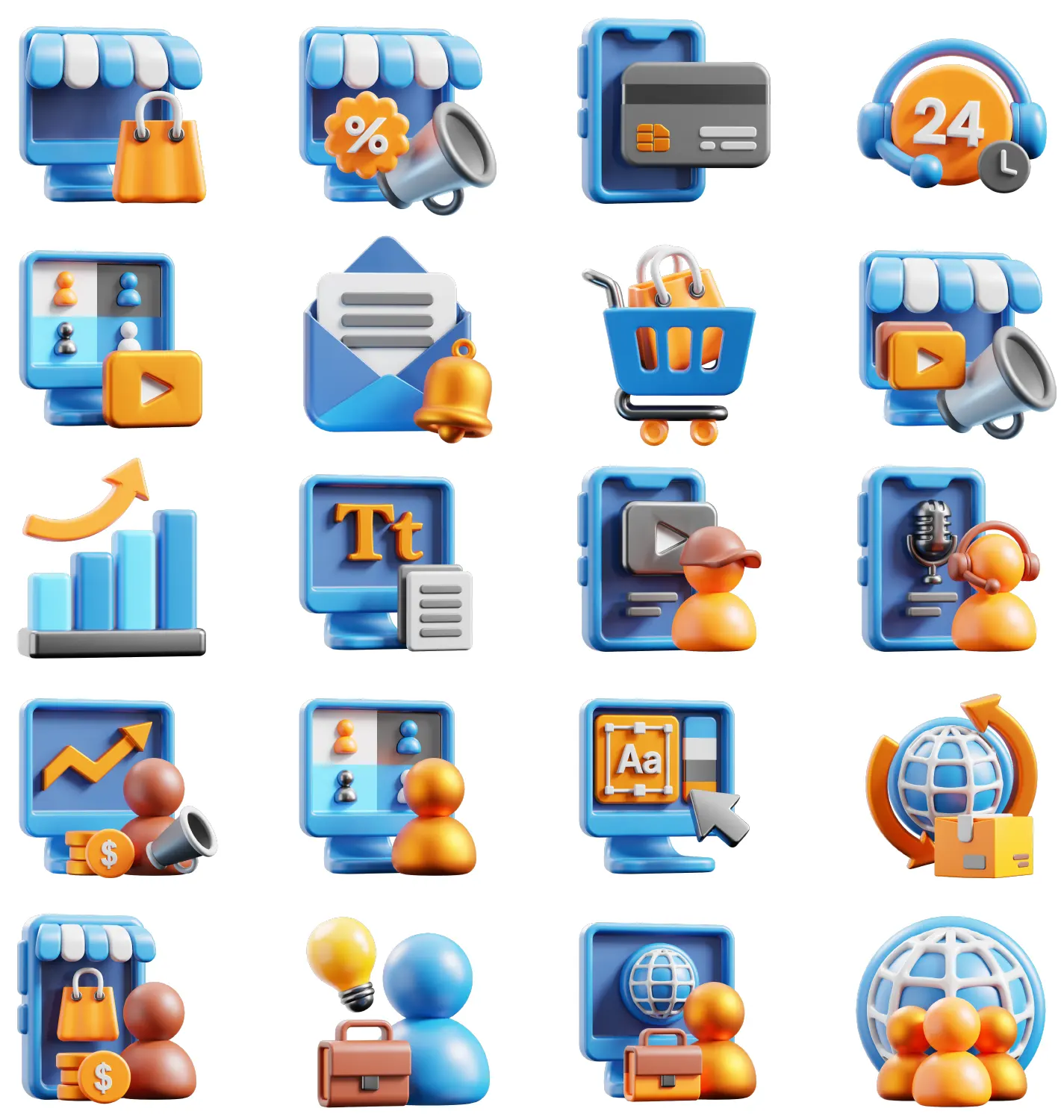 20个精品C4D/Blender格式三维卡通图标大全，助力数字营销、电商设计、企业应用与移动开发Cartoon e-commerce 3D icon model