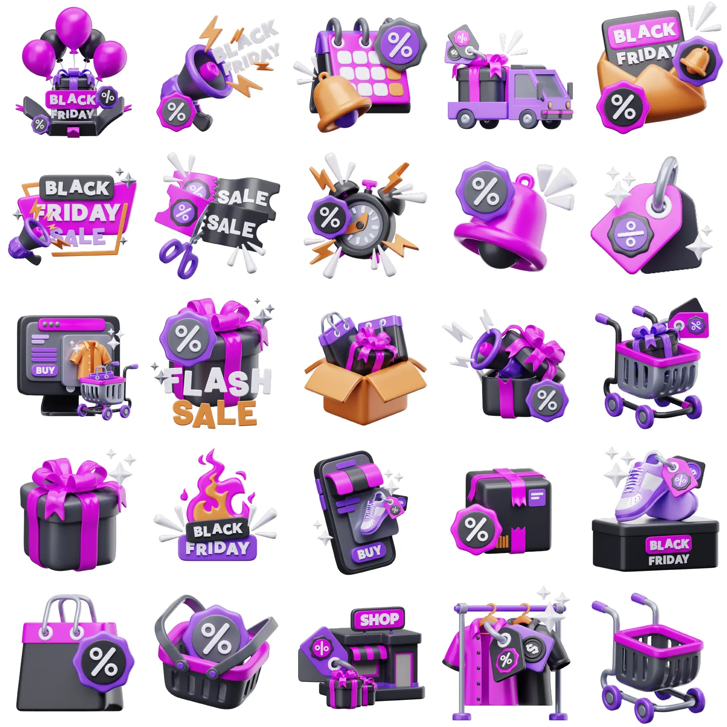 25个拟真卡通3D电商网站促销活动场景图标素材包C4D/Blender格式原文件免费下载E-commerce promotion cartoon 3D stereoscopic icon model