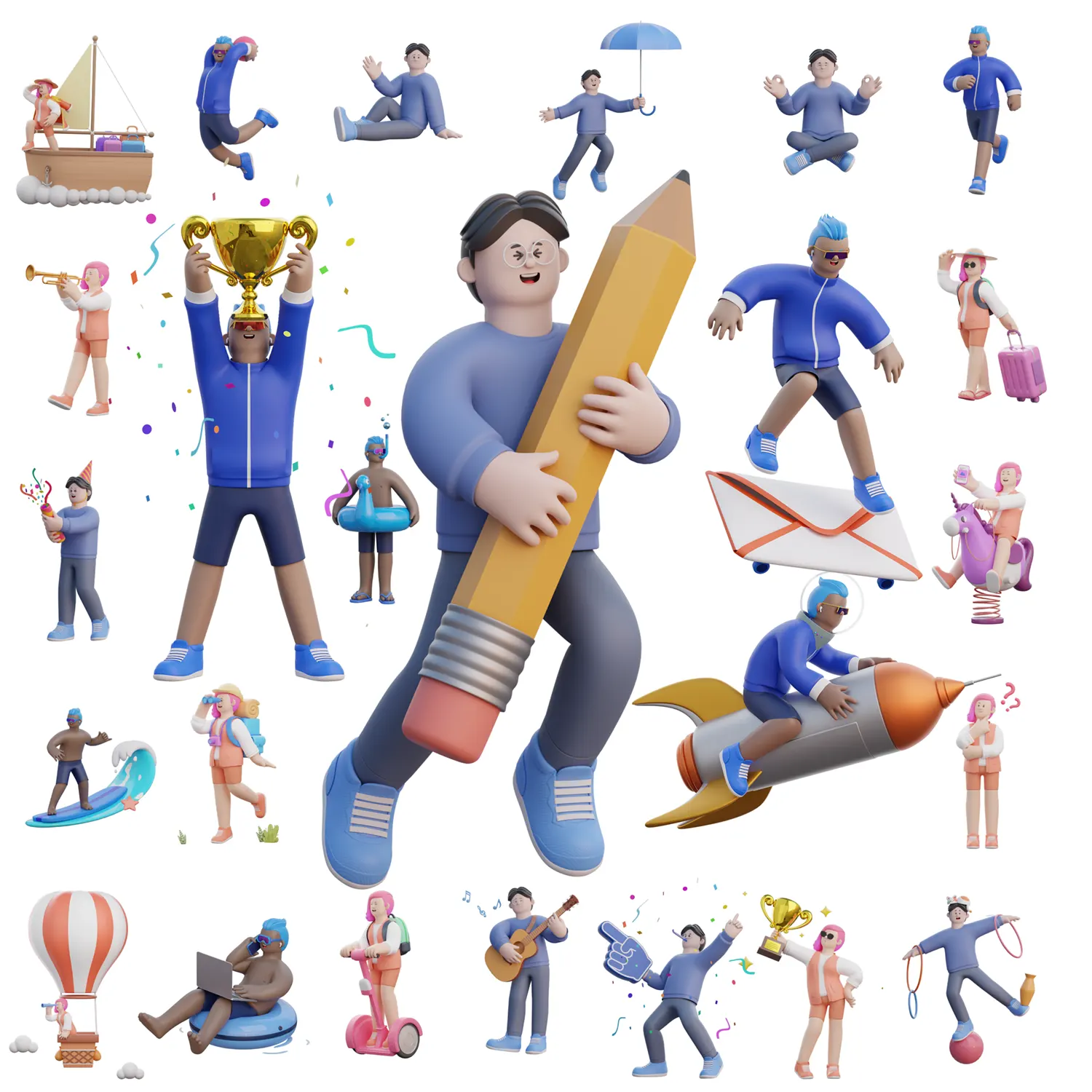 25个多角色多场景3D卡通人物模型素材库aisha-3d-character