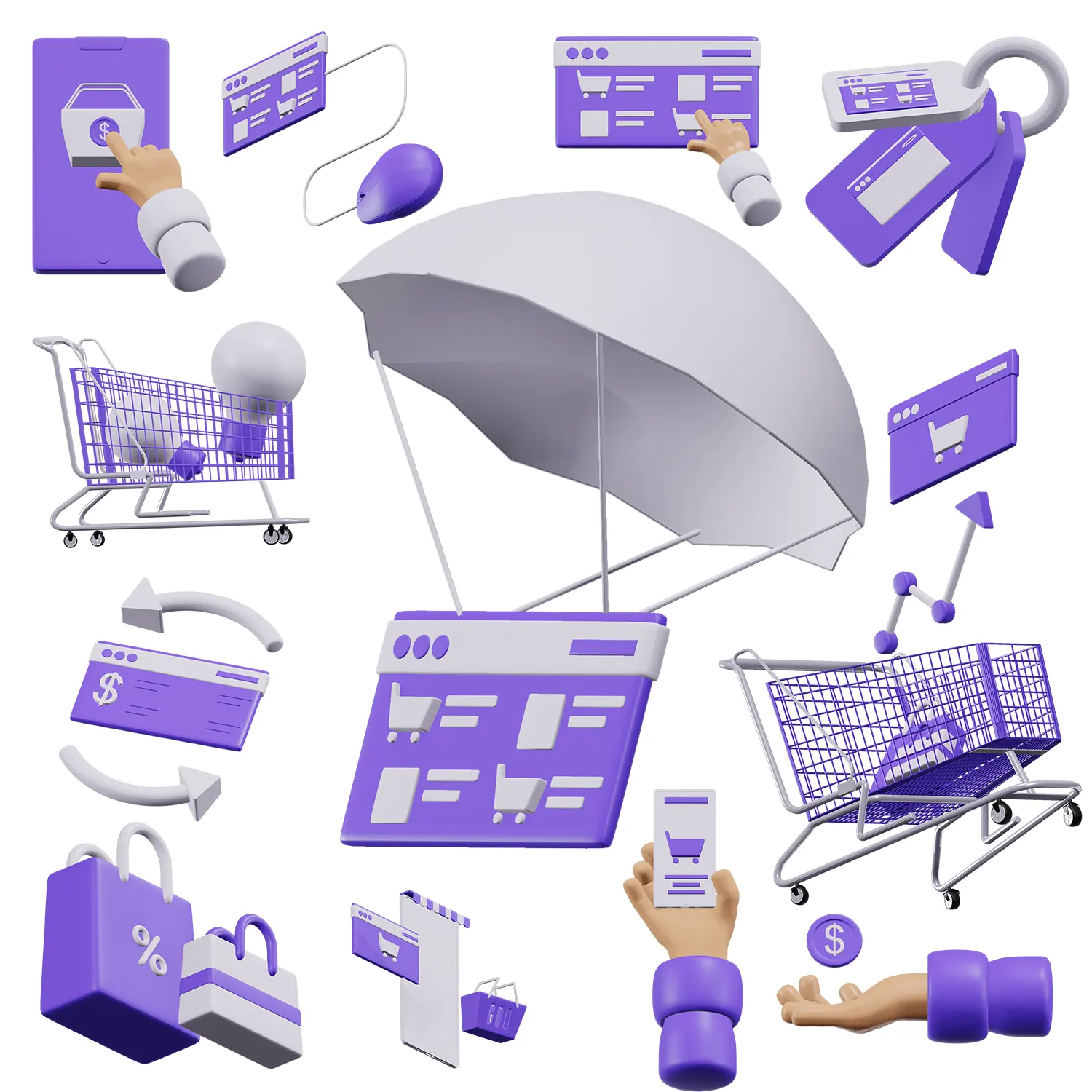 适用于网页端与App产品的13个卡通风格3D电商图标，大幅提升项目美观度与用户购物体验超值模型合集Market 3D Pack