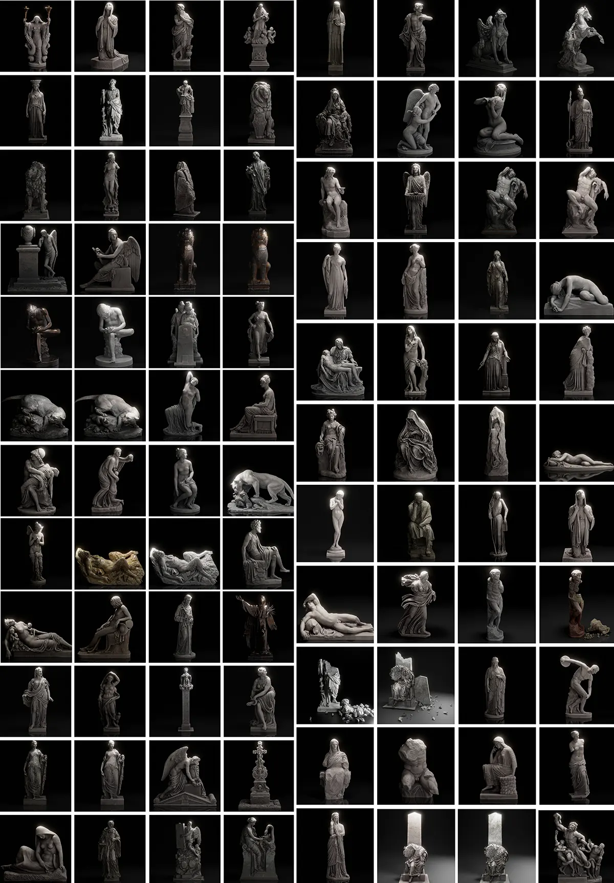 95组高质量3D扫描雕塑模型包内含大理石与青铜材质雕像如拔刺的少年和垂死的尼俄伯100+ Scaned Famous Statues in Rome 3D Models Pack