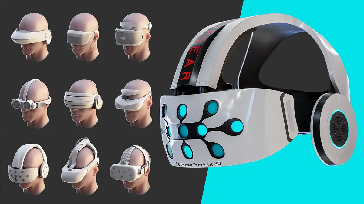 精美高质量科幻头戴VR眼镜三维数字模型一键下载-3D打印影视工业设计全能素材库VR Glasses and HeadSet - Base Mesh vol.11