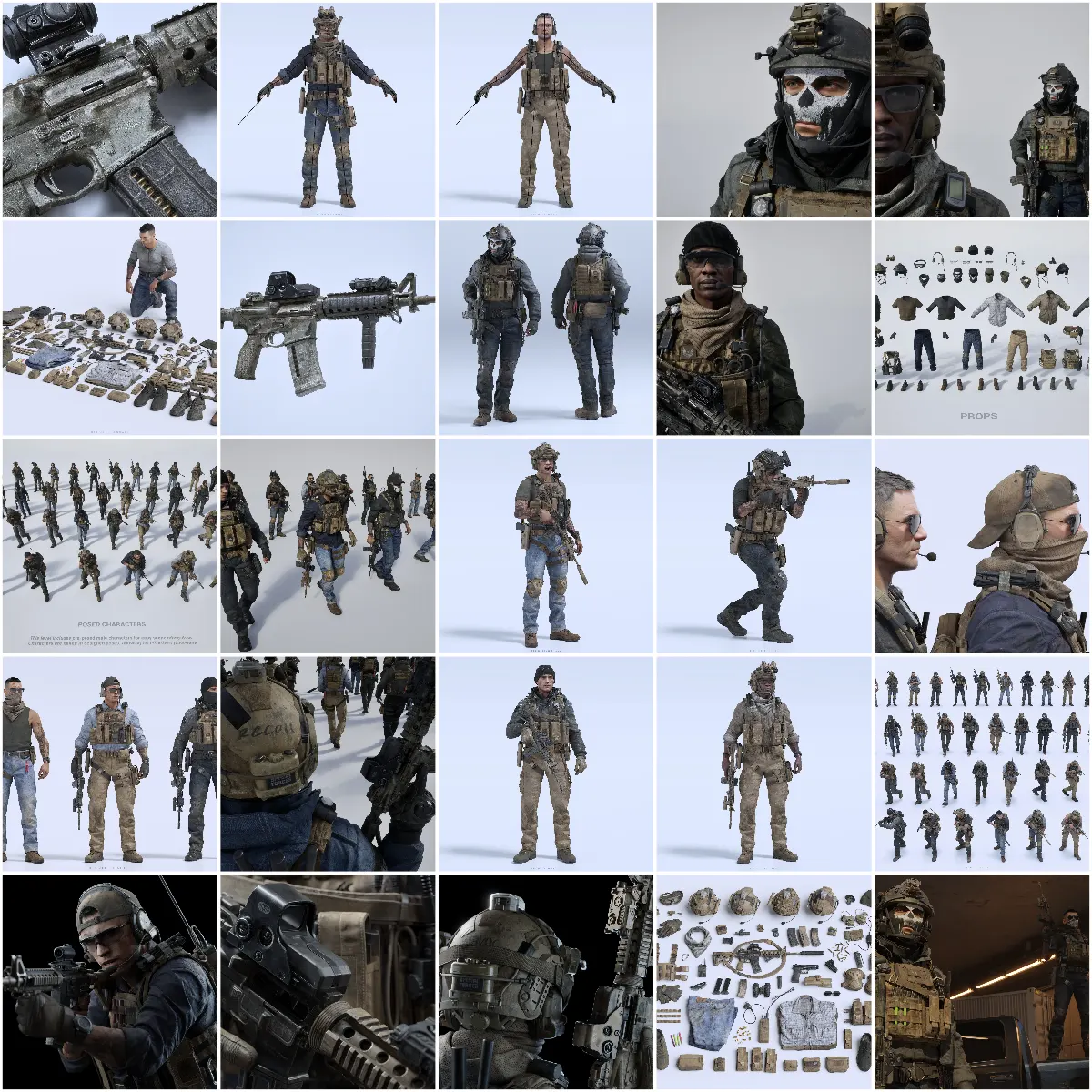 现代战术特种兵秘密行动人员装备武器模型资源包含多种磨损状态配色方案BMS-shadow unit