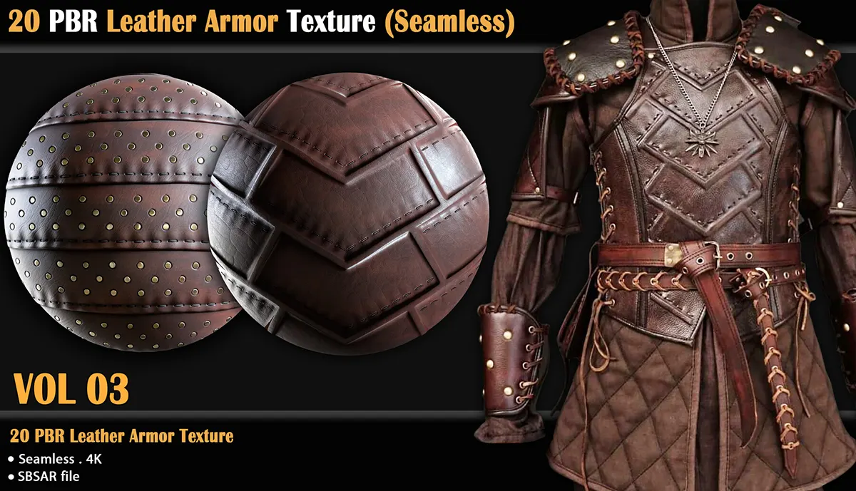Astration 20组Substance皮革盔甲4K PBR无缝贴图材质预设20 PBR Leather Armor Texture /Seamless (Vol 03)