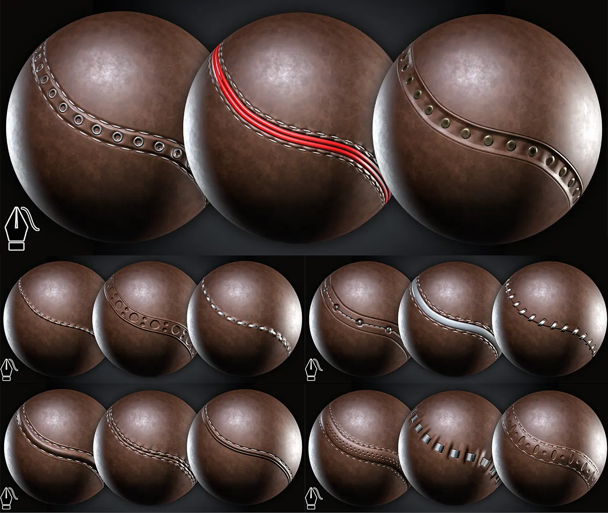 皮革缝线笔刷预设Dynamic Seam/Stitch Brushes - For Substance Painter And Zbrush (Path Tool)